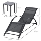 Outsunny Lot de 2 Bains de Soleil Chaise Longue Design Contemporain Table Basse Plateau Verre trempé métal époxy textilène Noir