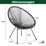 Albatros Acapulco Lot de 2 chaises noires - Chaise de jardin ou de balcon au design emblématique - Ergonomique et charge jusqu'à 120 kg - Fauteuil de salon d'extérieur ou intérieur - Fauteuil de