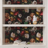 VEELIKE Papier Peint Fleuri Pivoine Vintage Papier Peint Floral Foncé Bouquet Papier Peint Adhesif Rouleau Fleur Papillon Papier Peint Mural Papier Collant pour Meuble Chambre Salon 44,5cm × 300cm