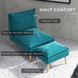 HOMCOM Fauteuil de Relaxation avec Repose-Pieds Fauteuil Relax de Salon avec Pieds en Bois d'hévéa revêtement Aspect Velours Bleu