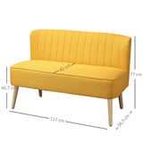 HOMCOM Canapé 2 Places en Tissu Canapé rembourré Canapé Double Siège Canapé Lounge Bois Mousse Jaune 117 x 56,5 x 77 cm