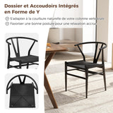 COSTWAY Chaise Wishbone Style Scandinave, Chaises avec Cadre en Métal, Dossier en Y, Assise Tressée, Chaise Design pour Salle à Manger, Salon, Bureau (Noir,2)