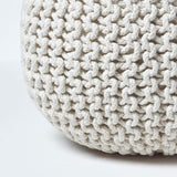 HOMESCAPES Pouf Rond tressé en Coton, Pouf Tricot Coloris Blanc cassé, 40x35 cm