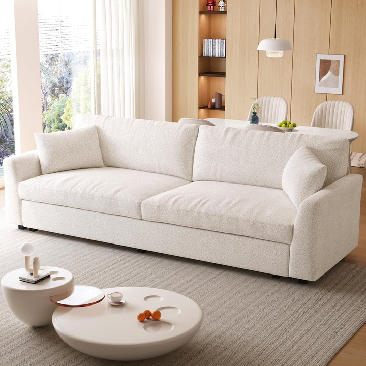 Guyii Canapé 2 Places en Tissu Bouclette Beige Grand canapé Moderne et Confortable pour Salon, Dossier Moelleux et Assise Profonde, canapé Design avec accoudoirs Larges, Longueur 266 cm