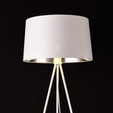 Lampadaire Trépied Moderne Stylé Lampe sur Pied Design E27 Métal Textile Hauteur 150 cm Blanc Argenté