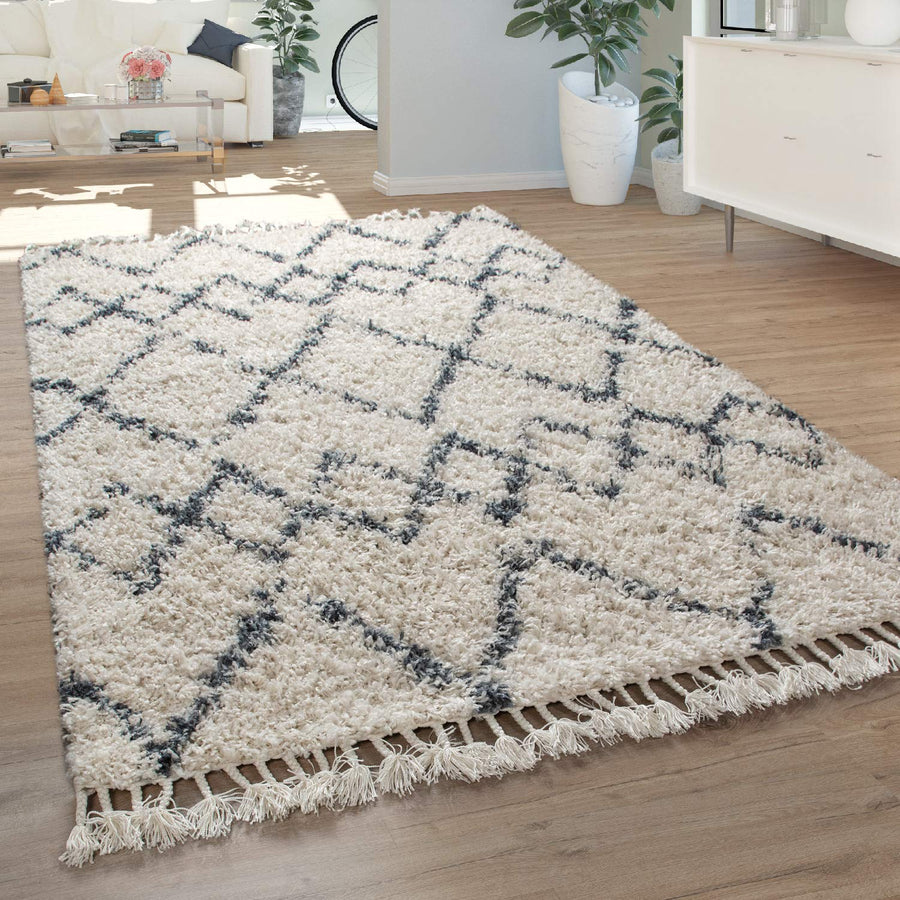 Paco Home Tapis Salon, Chambre/Poils Longs Shaggy Motifs Coloris Et Tailles Variés, Dimension:160x230 cm, Couleur: Crème 13