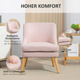 HOMCOM Fauteuil Lounge avec Aspect Lin, accoudoirs, rembourré Fauteuil Relax avec Pieds en Bois, pour Salon, Chambre, Rose