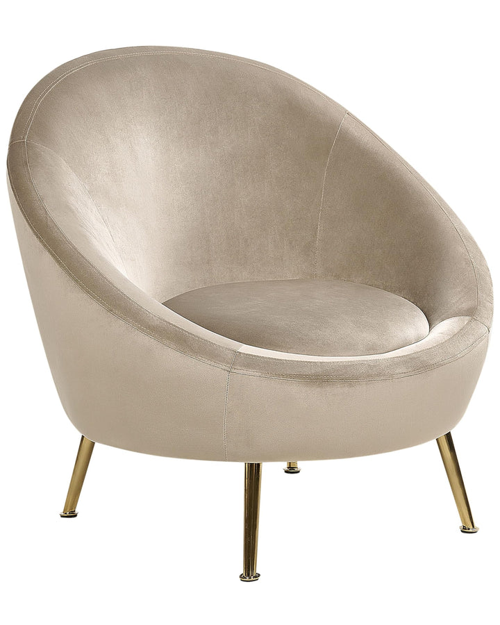 Beliani Fauteuil en Velours Taupe et Métal Forme Ronde Rembourré en Mousse Style Elégant Langa