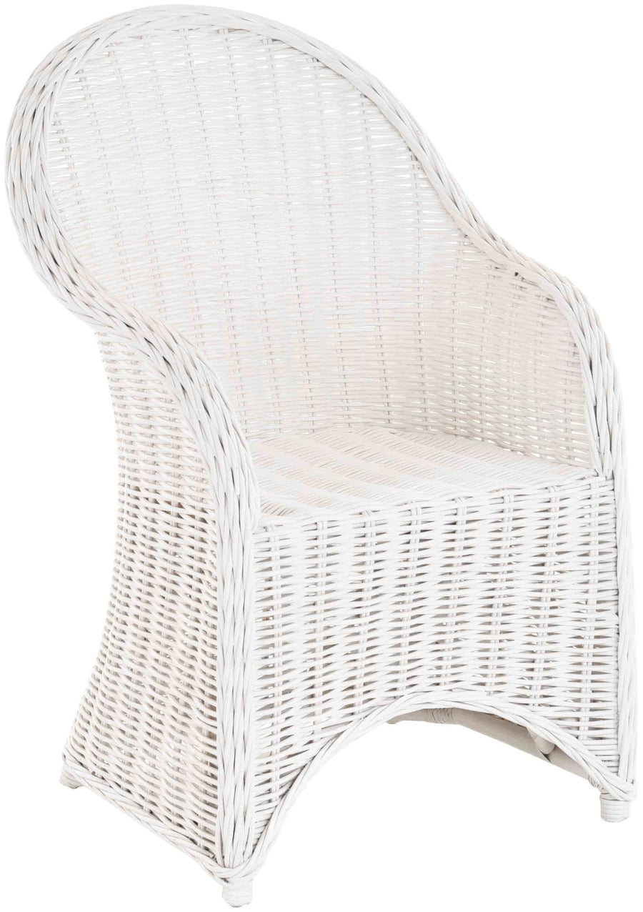Fauteuil de salle à manger en rotin avec accoudoirs, blanc