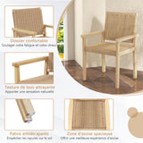 COSTWAY Ensemble de 2 Chaises de Jardin avec Cadre en Bois Massif, Chaises de Salle à Manger pour Patio avec Siège en Corde Tressée, Chaises d'Extérieur pour Balcon, Porche, Salon