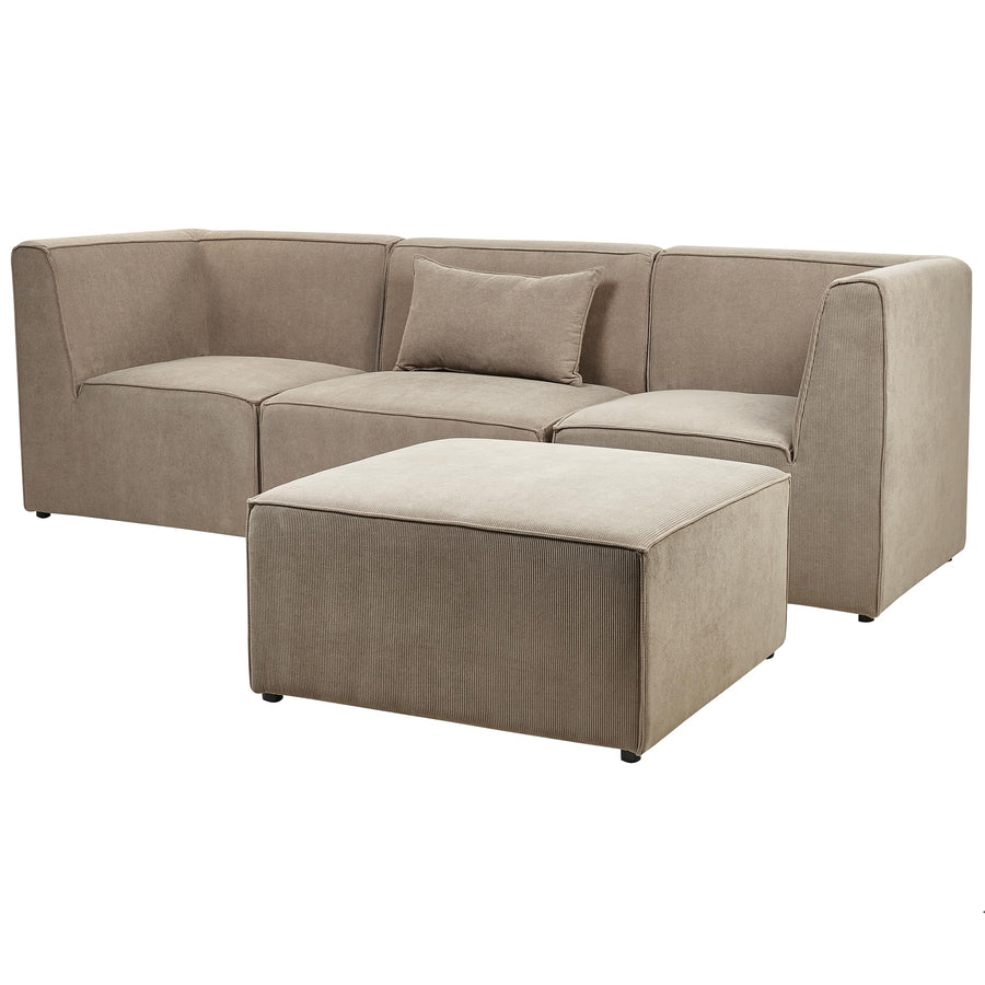 Canapé Modulable 3 Places et Pouf Ottoman en Velours Côtelé Taupe Lemvig