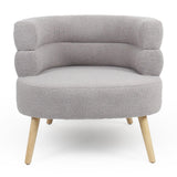 Menzzo Fauteuil Design scandinave RIVIANI – Tissu Bouclette Gris – Assise Arrondie Confortable – Pieds Bois Naturel – Fauteuil Lounge Moderne – L80 x P75 x H74 cm