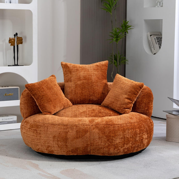 KOMHTOM Gros Pouf Canapé, Pouf Fauteuil Canapé pour Les Paresseux, avec 3 Coussins, sans Installation, Idéal pour Chambre, Salon ou cinéma Maison (Orange-Chenille)
