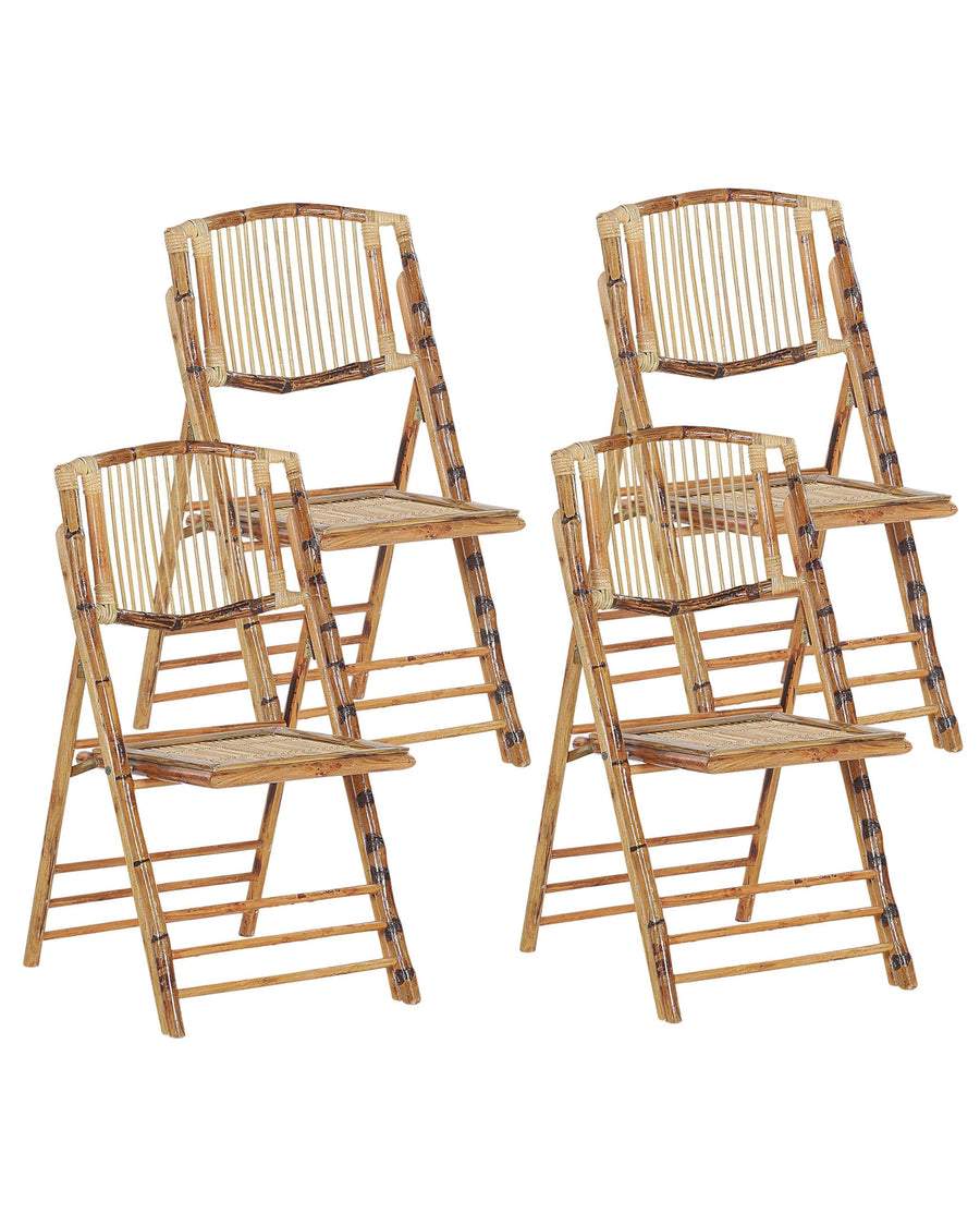 Lot de 4 Chaises de Salle à Manger Pliantes en Bambou Naturel et Rotin Parfaites pour Salon ou Cuisine au Style Boho Rustique et Colonial Beliani