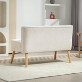 HOMCOM Canapé 2 Places Moderne Canapé sans accoudoirs Rembourré avec Aspect Velours côtelé, Petit canapé Lounge avec Pieds en Bois pour Le Salon, 117 x 56,5 x 77 cm, Blanc crème