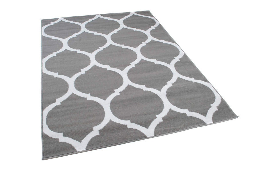 TAPISO Luxury Tapis Poils Ras Moderne Gris Blanc Géométrique Trèfle Marocain Tapis Salon Chambre Adulte Salle à Manger Bureau Oeko-TEX Résistant 160 x 220 cm