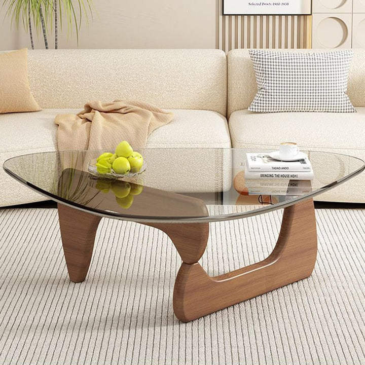 QWPDWA Table Basse Triangulaire en Verre, Table Basse Moderne, Base en Bois Massif et Plateau en Verre Transparent Triangle Table D QWPDWA Table Basse Triangulaire en Verre, Table Basse Moderne, Base en Bois Massif et Plateau en Verre Transparent Triangle Table D'appoint Moderne pour Salon, Patio, Étude