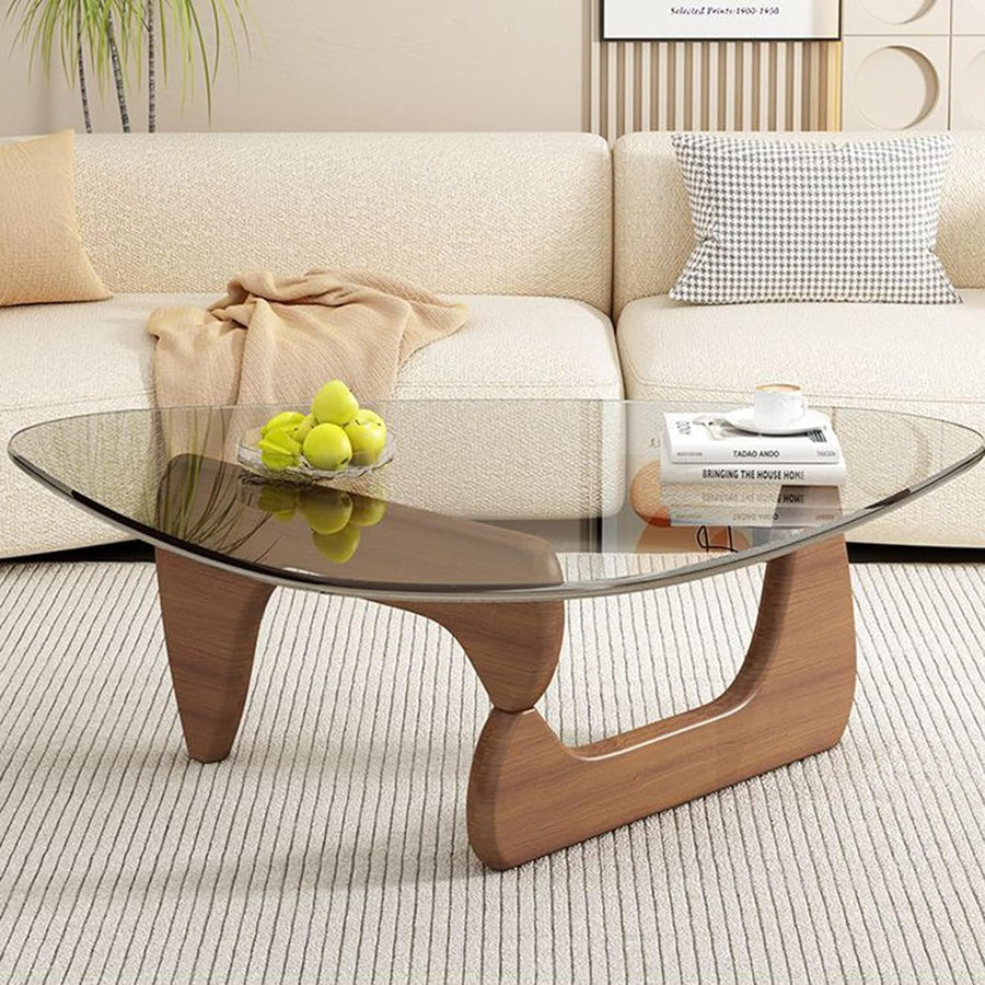 QWPDWA Table Basse Triangulaire en Verre, Table Basse Moderne, Base en Bois Massif et Plateau en Verre Transparent Triangle Table D QWPDWA Table Basse Triangulaire en Verre, Table Basse Moderne, Base en Bois Massif et Plateau en Verre Transparent Triangle Table D'appoint Moderne pour Salon, Patio, Étude