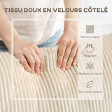 HOMCOM Canapé 3 Place Velours côtelé 210 cm, Design Moderne, 2 oreillers Inclus, Coussins à Ressorts, accoudoirs et Dossier rembourrés, pour Salon, Chambre, Bureau, crème