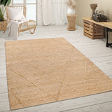 Paco Home Tapis De Salon Jute Fibres Naturelles Artisanal Motif 3D Scandinave Moderne, Dimension:160x230 cm, Couleur:Naturelle