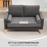 HOMCOM Canapé 2 Places Moderne Velours 127 cm, Assise Capitonnée, Gris