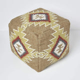 HOMESCAPES Pouf carré en Laine Kilim Jaipur, Pouf tressé à Motif géométrique, Pouf berbère et bohème déco 43 cm