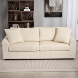HOMCOM Canapé 3 Place Velours côtelé 212 cm, canapé Moderne avec 2 oreillers Inclus, Coussins à Ressorts, accoudoirs et Dossier rembourrés, Sofa pour Salon, Chambre, Bureau, crème