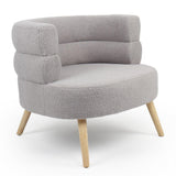 Menzzo Fauteuil Design scandinave RIVIANI – Tissu Bouclette Gris – Assise Arrondie Confortable – Pieds Bois Naturel – Fauteuil Lounge Moderne – L80 x P75 x H74 cm