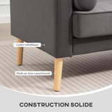 HOMCOM Canapé 2 Places Moderne Velours 127 cm, Assise Capitonnée, Gris