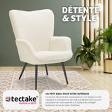 TecTake® Fauteuil Relax Confortable en Tissu Bouclette Fauteuil Scandinave Moelleux avec Accoudoirs & Dossier Ergonomique pour Salle à Manger, Salon, Chambre, Siege Bureau, Allaitement - Blanc