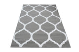 TAPISO Luxury Tapis Poils Ras Moderne Gris Blanc Géométrique Trèfle Marocain Tapis Salon Chambre Adulte Salle à Manger Bureau Oeko-TEX Résistant 160 x 220 cm