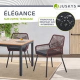 Juskys Ensemble de 2 chaises de Jardin Kastos en Corde - Chaise d'extérieur avec accoudoir et Coussin - Chaise de Jardin supportant 150 kg - Jardin, Balcon - chaises Marron