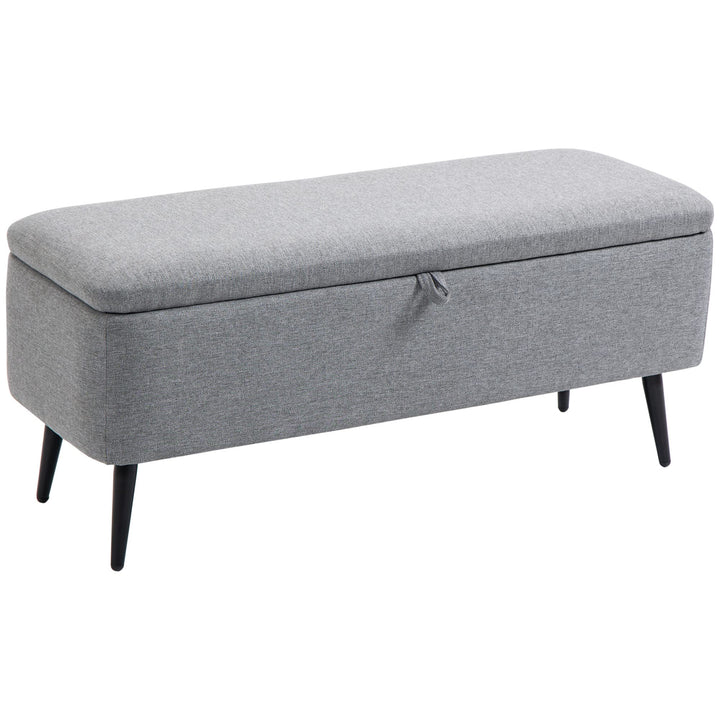 HOMCOM Banc de Rangement, Bout de lit, Coffre de Rangement en Tissu avec Pieds en Acier Noir, 101 x 38,5 x 44,5 cm, Gris