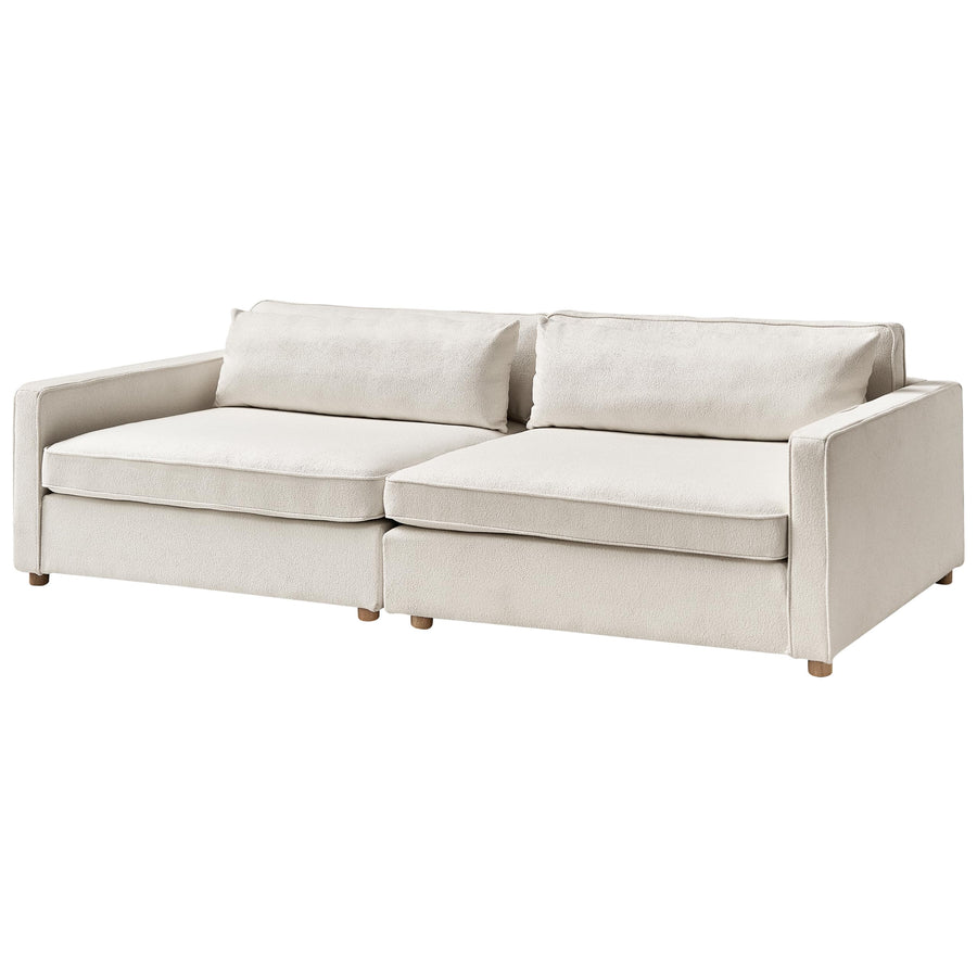 Canapé Moderne 3 Places avec Accoudoirs Tissu Bouclé Blanc Cassé et Pieds en Bois Vinstra Canapé Moderne 3 Places avec Accoudoirs Tissu Bouclé Blanc Cassé et Pieds en Bois Vinstra