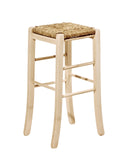 Tabouret carré en bois massif à vernir, de 67 cm de hauteur, avec siège en paille, déjà monté