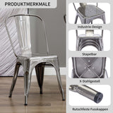 DUHOME Chaise de Salle à Manger Lot de 4 Chaise de Cuisine Empilable Tabouret en Métal Siège avec Dossier pour Bar Café Salon Restaurant, Métallique