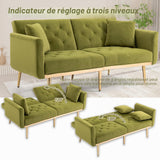 YESGIGA Canapé design 3 places en velours doux, canapé-lit convertible, canapé-lit convertible, support de jambe en métal robuste, adapté à plusieurs scénarios salon, chambre à coucher (vert olive)