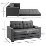 HOMCOM Canapé Convertible 2 Places canapé-lit avec Dossier capitonné, Coussins et Matelas Pliable au Sol, canapé en Tissu Effet Lin pour Salon, Chambre d'amis, 147,5 x 75 x 85 cm, Gris