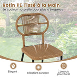 COSTWAY Ensemble de Meubles 3 Pcs de Patio en Rotin Charge 180KG, Salon de Jardin 2 Chaises Empilables de Différentes Tailles et Table à Manger avec Etagère, pour Jardin Balcon, Naturel
