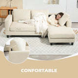 HOMCOM Canapé d'angle Velours Côtelé Canapé 3 Places 214 cm Beige