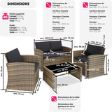 TecTake® Salon de Jardin Exterieur en Résine ressée 4 Places Table de Jardin, 1 Canapé de Jardin, 2 Fauteuil Jardin, Coussins Inclus, Mobilier de Jardin - Marron Naturel/Gris foncé