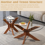 Table basse ronde en verre avec base en bois écrasé, tables d'appoint modernes en verre trempé, table de salon pour le salon, petite table ronde, simple et belle (transparent, 80 cm)