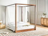 Beliani Lit à Baldaquin Minimaliste en Bois 160 x 200 cm Meuble de Chambre Marron Foncé Herliere