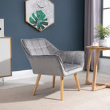 HOMCOM Fauteuil Salon Chaise Coiffeuse Fauteuil scandinave avec Dossier Haut et accoudoir rembourré - Fauteuil Chambre avec Pied en Bois, revêtement en Effet Velours, 67 x 61,5 x 71 cm, Gris