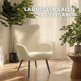 TecTake® Fauteuil Relax Confortable en Tissu Bouclette Fauteuil Scandinave Moelleux avec Accoudoirs & Dossier Ergonomique pour Salle à Manger, Salon, Chambre, Siege Bureau, Allaitement Crème/Noir