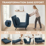 HOMCOM Canapé Convertible 2 Places 3 en 1 Oreillers 135x188cm Bleu