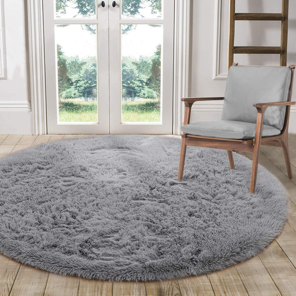 Tapis Chambre Rond Moderne Design Tapis Salon Shaggy Poils Longs Ronde Interieur Anti Slip Décor Moderne Ultra Doux De Peluche De Pièce De Maison De Pépinière De Carpettes(Gris, Diamètre 140cm)