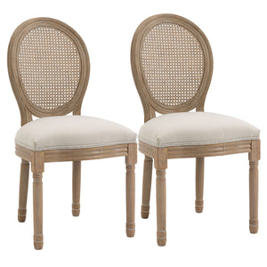 HOMCOM Lot de 2 chaises de Salle à Manger - Chaise de Salon médaillon Style Louis XVI - Bois Massif sculpté, patiné - Dossier cannage - Aspect Lin Beige HOMCOM Lot de 2 chaises de Salle à Manger - Chaise de Salon médaillon Style Louis XVI - Bois Massif sculpté, patiné - Dossier cannage - Aspect Lin Beige