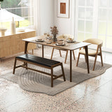 HOMASIS Banc rembourré en bois massif avec siège en PVC et mousse - Charge maximale : 150 kg - Banc de salle à manger pour salle à manger, cuisine, salon, noyer et noir