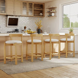 GIANTEX Lot de 2 Tabouret Bar Rembourrés, Repose-Pieds & Dossier Confortable, Pieds en Bois d'Hévéa, Chaise de Bar, Hauteur d'Assise 62 cm, Charge 150 kg, Chaise Haute Cuisine pour Cuisine, Naturel